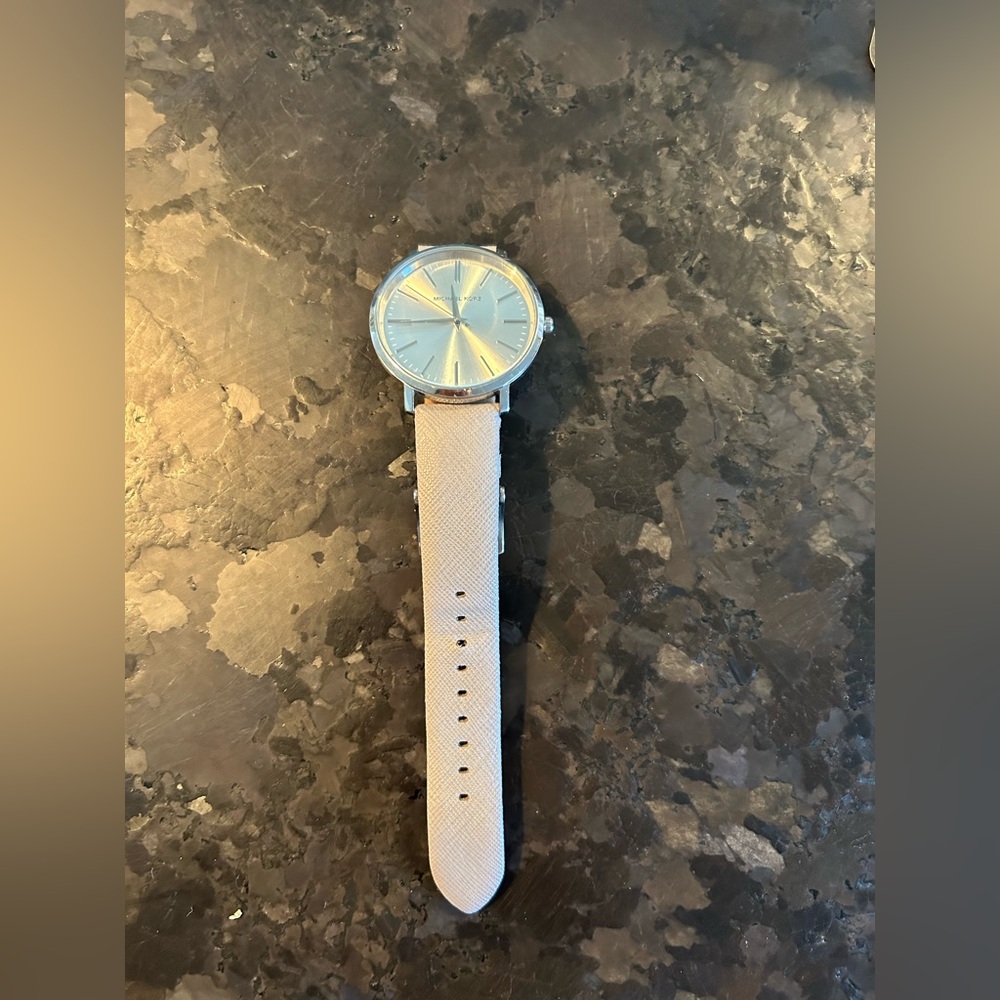 Michael Kors Silver Dial Watch with Grey Leather Strap